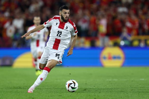 Spain - Georgia Georges Mikautadze of Georgia in action during the UEFA EURO, EM, Europameisterschaft,Fussball 2024 round of 16 match between Spain and Georgia at Cologne Stadium on June 30, 2024 in Cologne, Germany . Cologne Cologne Stadium Germany Copyright: xMarcoxCanonierox