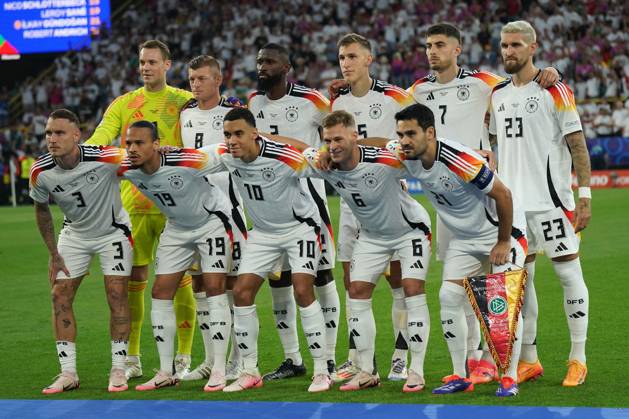National team, Football, UEFA Euro2024, Euro 2024, Dortmund, Germany Denmark Back row from left Manuel Neuer, Toni Kroos, Antonio Rüdiger,nico schlotterbeck, Kai Havertz, Robert Andrich Front row from left David Raum, Leroy Sane, Jamal Musiala, Joshua Kimmich, Ilkay Gündogan all Germany, Tim foto,