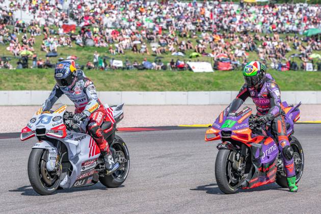 Hohenstein, Germany 05 07 July 2024 MotoGP Sachsenring Germany 2024 In the picture Alex Marquez SPA and Franco Morbidelli ITA at a start rehearsal Copyright: xFotostandx xNachtigallx