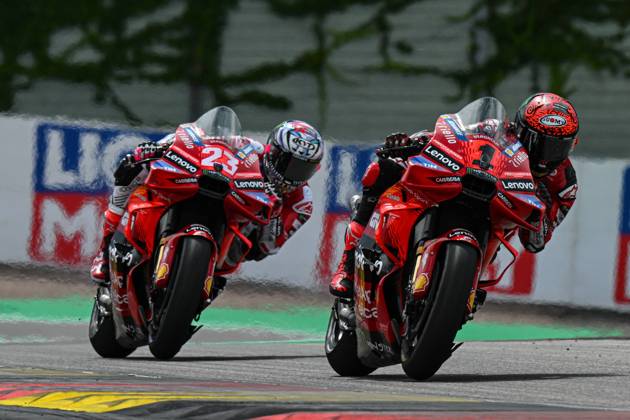 Sprint race of MotoGP Liqui Moly Motorrad Grand Prix Deutschland at Sachsenring Circuit. July 06 2024 In picture: Francesco Bagnaia and Enea Bastianini Carrera al Sprint del Gran Premio Liqui Moly Motorrad de MotoGP de Alemania en el Circuito de Sachsenring, 06 de Julio de 2024 POOL MotoGP.com Cordon Press Images will be for editorial use only. Mandatory credit: MotoGP.com Cordon Press Cordon Press Cordon Press