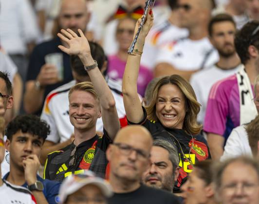 05 07 2024, Football UEFA EURO 2024, quarter-finals, Spain Germany, in the Stuttgart Arena Charlotte re , wife of goalkeeper Oliver Baumann Germany in the stands