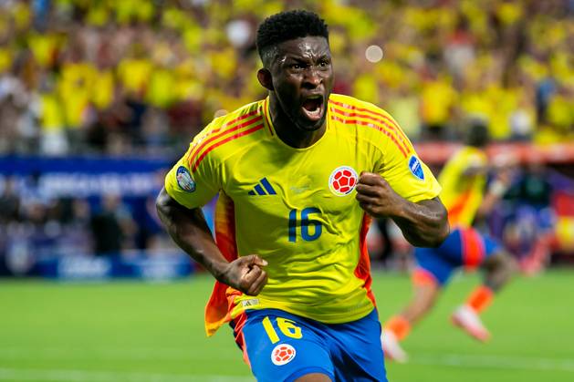 CHARLOTTE, NC - JULY 10: Colombia midfielder Jefferson Lerma (16) celebrates after scoring a goal during the CONMEBOL Copa America semifinal between Uruguay and Colombia on Wednesday July 10, 2024 at Bank of America Stadium in Charlotte, NC. (Photo by Nick Tre. Smith Icon Sportswire) SOCCER: JUL 10 CONMEBOL Copa America - Semifinals - Uruguay vs Colombia EDITORIAL USE ONLY Icon2407100054