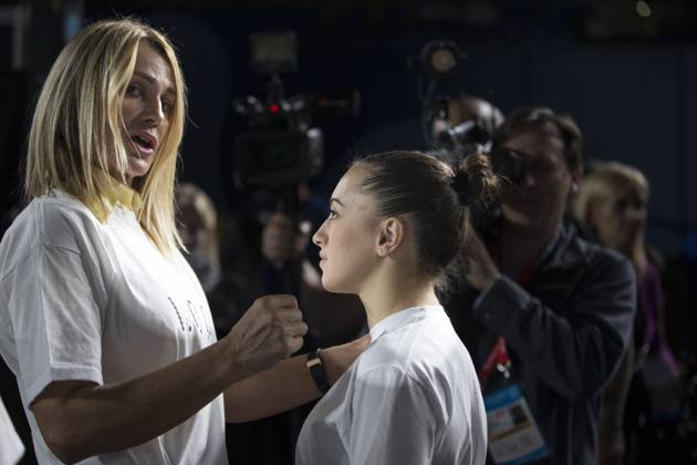 Artistic Gymnastics World Championships OCT 1 October 1, 2017: Gymnast Larisa Iordache (ROU) at podium training with legendary Romanian gymnast Nadia Comaneci, during the 47th FIG Artistic Gymnastics World Championships in Montreal, Canada. Iordache suffered an achilles tear just before the start of competition and had to withdraw. Melissa J. Perenson CSM Montreal California Canada EDITORIAL USE ONLY Copyright: xx ZUMA-20171001_zaf_c04_316.jpg MelissaxJ.xPerensonx csmphototwo295108