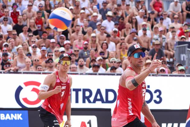 BEACHVOLLEYBALL - Beach Pro Vienna VIENNA,AUSTRIA,12.JUL.24 - Beach volleyball, Beachvolleyball - A1 Beach Pro Vienna. Image shows Julian Hoerl and Alexander Horst (AUT).  GEPAxpictures xMathiasxMandl