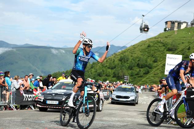 French Bruno Armirail of Decathlon Ag2r La Mondiale Team pictured in action during stage 14 of the 2024 Tour de France cycling race, from Pau to Saint-Lary-Soulan Pla d Adet, France (151,9 km), on Saturday 13 July 2024. The 111th edition of the Tour de France starts on Saturday 29 June and will finish in Nice, France on 21 July. DAVIDxPINTENS x96367812x