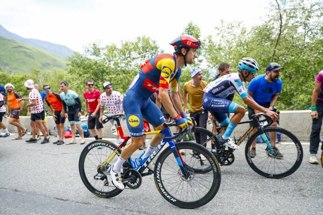 Tour de France 2024 - Stage 14 SAINT-LARY-SOULAN PLA D ADET, FRANCE - JULY 13 : Ciccone Giulio (ITA) of Lidl - Trek in action during stage 14 of the 111th edition of the Tour de France 2024 cycling race, a stage of 152 kms with start in Pau and finish in Saint-Lary-Soulan Pla d Adet on July 13, 2024 in Saint-Lary-Soulan Pla d Adet, France, 13 07 2024 Saint-Lary-Soulan Pla d Adet France Copyright: xJanxDexMeuleneirx