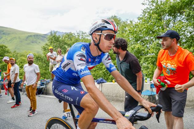 Tour de France 2024 - Stage 14 SAINT-LARY-SOULAN PLA D ADET, FRANCE - JULY 13 : Hirt Jan (CZE) of Soudal - Quick Step in action during stage 14 of the 111th edition of the Tour de France 2024 cycling race, a stage of 152 kms with start in Pau and finish in Saint-Lary-Soulan Pla d Adet on July 13, 2024 in Saint-Lary-Soulan Pla d Adet, France, 13 07 2024 Saint-Lary-Soulan Pla d Adet France Copyright: xJanxDexMeuleneirx