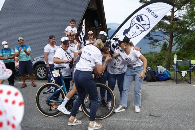 Tour de France 2024 - Stage 14 SAINT-LARY-SOULAN PLA D ADET, FRANCE - JULY 13 : Laurance Axel (FRA) of Alpecin-Deceuninck and fans during stage 14 of the 111th edition of the Tour de France 2024 cycling race, a stage of 152 kms with start in Pau and finish in Saint-Lary-Soulan Pla d Adet on July 13, 2024 in Saint-Lary-Soulan Pla d Adet, France, 13 07 2024 Saint-Lary-Soulan Pla d Adet France Copyright: xJanxDexMeuleneirx
