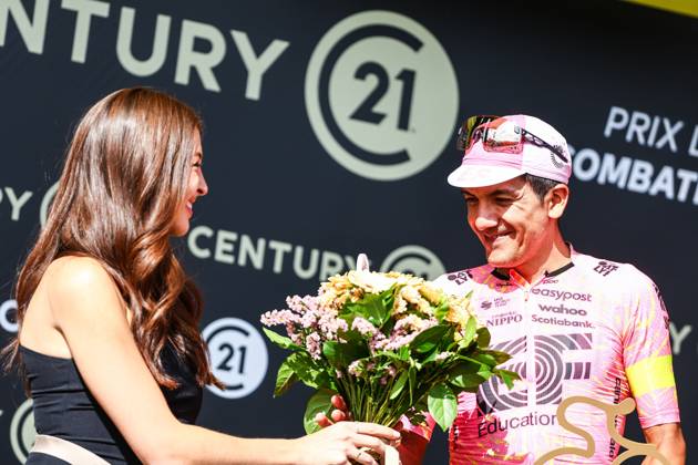 Ecuadorian Richard Carapaz of EF Education-EasyPost pictured on the podium after stage 15 of the 2024 Tour de France cycling race, from Loudenvielle to Plateau de Beille, France (107,7 km), on Sunday 14 July 2024. The 111th edition of the Tour de France starts on Saturday 29 June and will finish in Nice, France on 21 July. DAVIDxPINTENS x96414537x