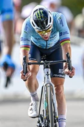 Tour de France 2024 - Stage 15 PLATEAU DE BEILLE, FRANCE - JULY 14 : Cavendish Mark (GBR) of Astana Qazaqstan Team at the finish line during stage 15 of the 111th edition of the Tour de France 2024 cycling race, a stage of 198 kms with start in Loudenvielle and finish in Plateau de Beille on July 14, 2024 in Plateau de Beille, France, 14 07 2024 Plateau de Beille France Copyright: xNicoxVereeckenx
