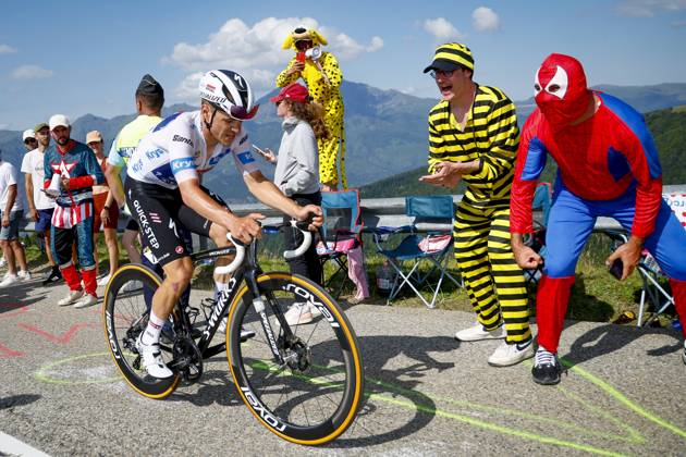 Tour de France 2024 - Stage 15 PLATEAU DE BEILLE, FRANCE - JULY 14 : Evenepoel Remco (BEL) of Soudal - Quick Step during stage 15 of the 111th edition of the Tour de France 2024 cycling race, a stage of 198 kms with start in Loudenvielle and finish in Plateau de Beille on July 14, 2024 in Plateau de Beille, France, 14 07 2024 Plateau de Beille France Copyright: xJanxDexMeuleneirx