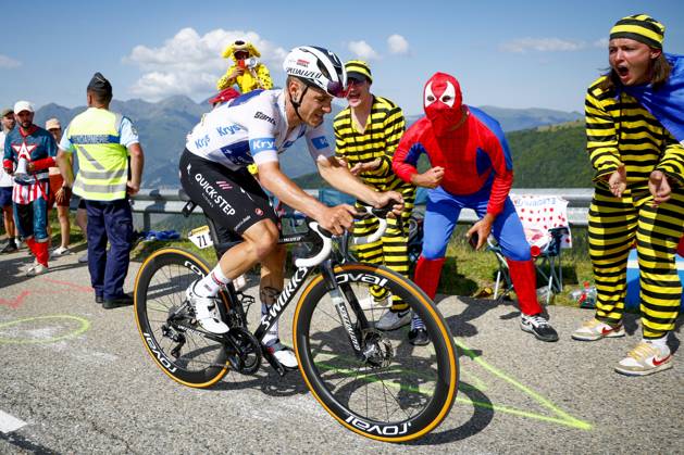 Tour de France 2024 - Stage 15 PLATEAU DE BEILLE, FRANCE - JULY 14 : Evenepoel Remco (BEL) of Soudal - Quick Step during stage 15 of the 111th edition of the Tour de France 2024 cycling race, a stage of 198 kms with start in Loudenvielle and finish in Plateau de Beille on July 14, 2024 in Plateau de Beille, France, 14 07 2024 Plateau de Beille France Copyright: xJanxDexMeuleneirx
