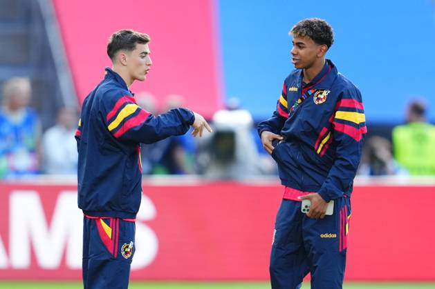GER: Spain v England. UEFA EURO, EM, Europameisterschaft,Fussball 2024 Final Lamine Yamal of Spain and Gavi during the UEFA Euro 2024 match between Spain and England, Final, played at Olympiastadion on July 14, 2024 in Berlin, Germany. kpng Copyright: xBaguxBlancox xPRESSINPHOTOx PS_240714_ESP_ENG_012
