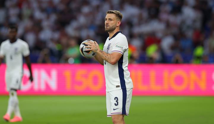 Spain England UEFA EURO 2024 Final Berlin, 14 07 2024, Olympiastadion, UEFA EURO 2024 Germany, Final, Spain ESP England ENG , In the picture Luke Shaw 3, ENG ,