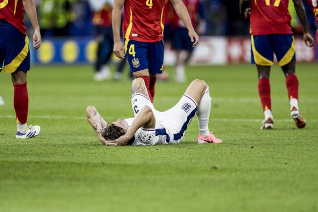 Spain v England, UEFA EURO, EM, Europameisterschaft,Fussball 2024 final, Berlin, Germany Berlin, Germany. 14th, July 2024. John Stones (5) of England seen after the final whistle of the UEFA Euro 2024 final between Spain and England at Olympiastadion in Berlin. Berlin Germany Copyright: xGonzalesxPhoto LassexLagonix