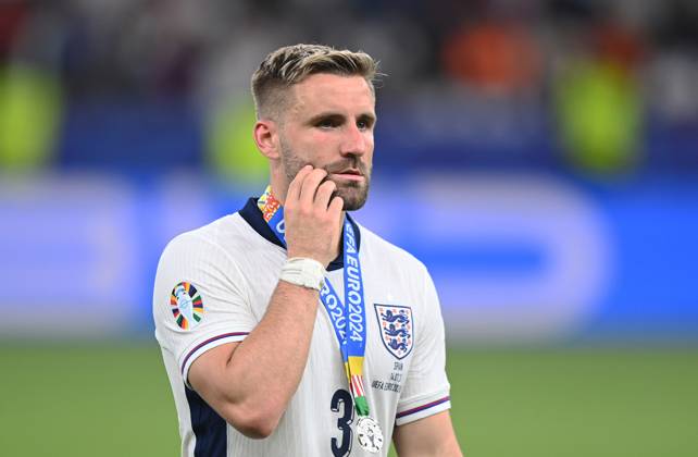 Football, Men, Season 2023 24, UEFA Euro EM 2024, Final in Berlin, Spain England, Luke Shaw England , Disappointment after the final whistle, 14 07 2024, Copyright: xSebastianxRäppold MatthiasxKochx