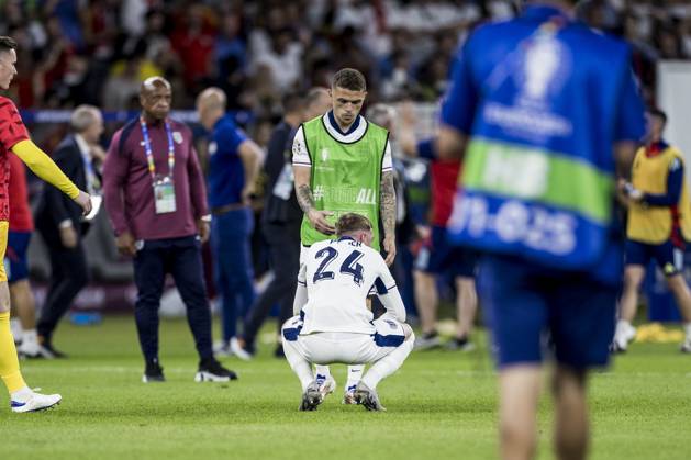 Spain v England, UEFA EURO, EM, Europameisterschaft,Fussball 2024 final, Berlin, Germany Berlin, Germany. 14th, July 2024. Cole Palmer (24) and Kieran Trippier of England seen after the final whistle of the UEFA Euro 2024 final between Spain and England at Olympiastadion in Berlin. Berlin Germany Copyright: xGonzalesxPhoto LassexLagonix