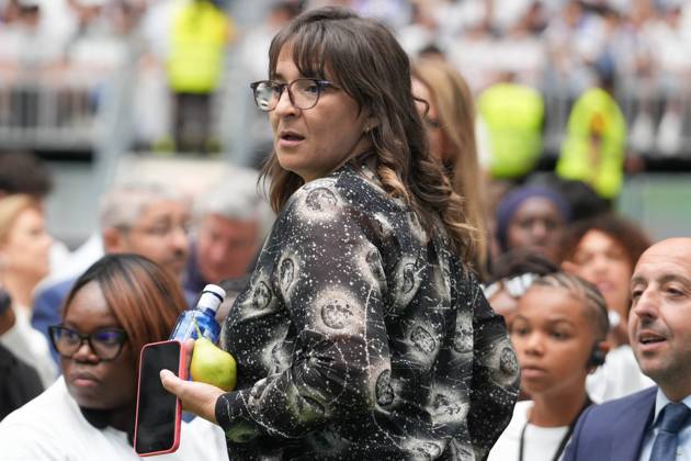 Presentation Kylian Mbappe In Real Madrid - Spain Fayza Lamari during his presentation as a new player of Real Madrid CF at Santiago Bernabeu stadium in Madrid, Spain, on July 16, 2024. Photo by Laurent Lairys ABACAPRESS.COM Madrid Spain Copyright: xLairysxLaurent ABACAx