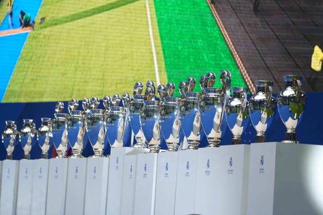 Presentation Kylian Mbappe In Real Madrid - Spain 15 TROPHEES during his presentation as a new player of Real Madrid CF at Santiago Bernabeu stadium in Madrid, Spain, on July 16, 2024. Photo by Laurent Lairys ABACAPRESS.COM Madrid Spain Copyright: xLairysxLaurent ABACAx