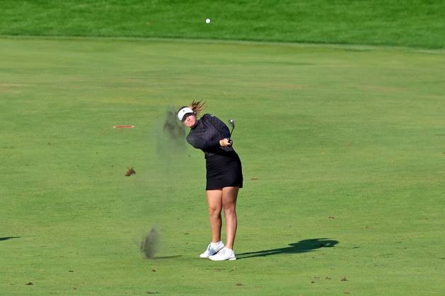 SYLVANIA, OH - JULY 18: LPGA, Golf Damen golfer Adela Cernousek plays her second shot on the 9th hole during the first round of the 2024 Dana Open on July 18, 2024, at Highland Meadows Golf Club in Sylvania, Ohio. (Photo by Brian Spurlock Icon Sportswire) GOLF: JUL 18 LPGA Dana Open EDITORIAL USE ONLY Icon24071880