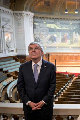 (240720) -- PARIS, July 20, 2024 -- International Olympic Committee (IOC) President Thomas Bach visits the Grand Amphitheatre at the Sorbonne University in Paris, France, July 19, 2024. ( AFP Pool via Xinhua) (SP)FRANCE-PARIS-SORBONNE UNIVERSITY Olympic Games, Olympische Spiele, Olympia, OS IOC-BACH BertrandxGuay