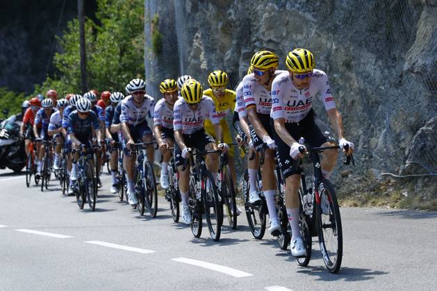 Tour de France 2024 - Stage 20 COL DE LA COUILLOLE, FRANCE - JULY 20 : Wellens Tim (BEL) of UAE Team Emirates, Politt Nils (GER) of UAE Team Emirates during stage 20 of the 111th edition of the Tour de France 2024 cycling race, a stage of 132,8 kms with start in Nice and finish in Col de la Couillole on July 20, 2024 in Col de la Couillole, France, 20 07 2024 Col de la Couillole France Copyright: xJanxDexMeuleneirx