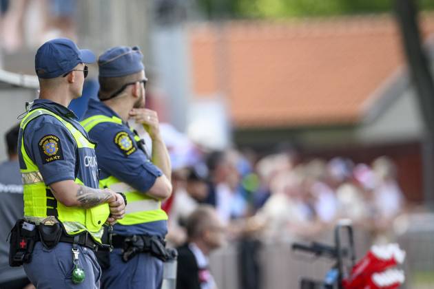 240721 Security guards during the Superettan football match between Skövde AIK and Brage on July 21, 2024 in Skövde  Copyright: FREDRIKxAREMYR BB240721FA078