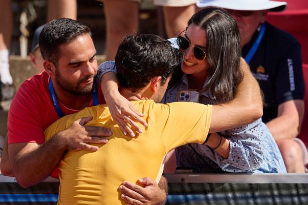 BASTAD, SWEDEN 20240721 Nuno Borges, Portugal celebrates with his family after the final against Rafael Nadal, Spain during the Nordea Open tennis tournament in Bastad BASTAD SWEDEN Tennis x11507x Copyright: xAndersxBjurö TTx NORDEA OPEN 2024 FINAL
