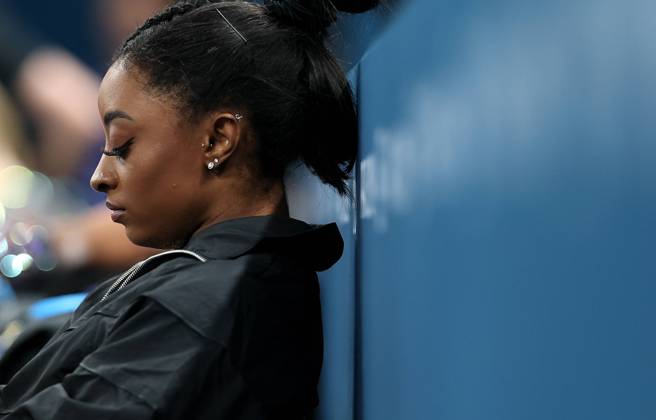 (240728) -- PARIS, July 28, 2024 -- Simone Biles of the United States is pictured before the artistic gymnastics women s qualification match during the Paris 2024 Olympic Games, Olympische Spiele, Olympia, OS at Bercy Arena in Paris, France, July 28, 2024. Cao Can) (PARIS2024)FRANCE-PARIS-OLY-ARTISTIC GYMNASTICS CaoCan