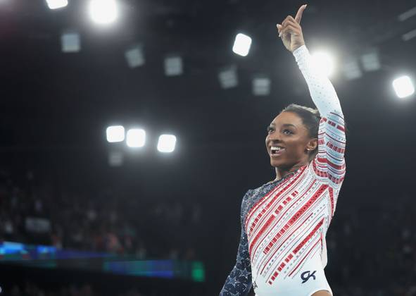 (240730) -- PARIS, July 30, 2024 -- Simone Biles of the United States reacts after the floor exercise event of the artistic gymnastics women s team final at the Paris 2024 Olympic Games, Olympische Spiele, Olympia, OS in Paris, France, July 30, 2024. ) (PARIS2024) FRANCE-PARIS-OLY-ARTISTIC GYMNASTICS CaoxCan