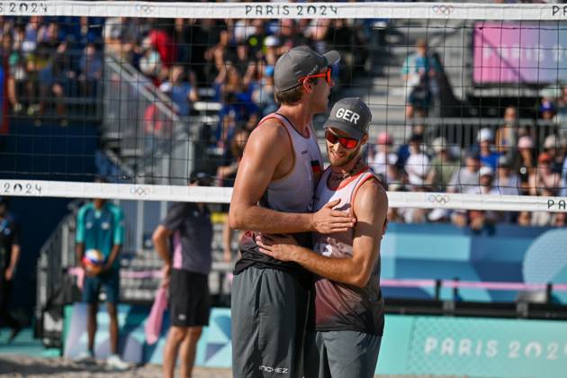 Olympic Games Beach Volleyball Paris 01 08 2024 Preliminary round, Men, GER AUS, Nils Ehlers 1, GER , Clemens Wickler 2, GER , Copyright: xBEAUTIFULxSPORTS TomxBlochx