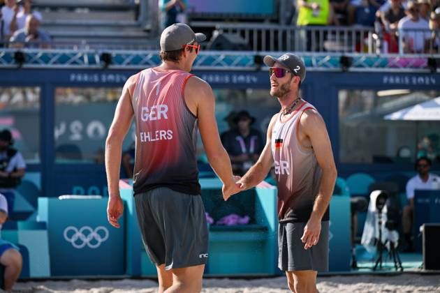 Olympic Games Beach Volleyball Paris 01 08 2024 Preliminary round, Men, GER AUS, Nils Ehlers 1, GER , Clemens Wickler 2, GER , Copyright: xBEAUTIFULxSPORTS TomxBlochx