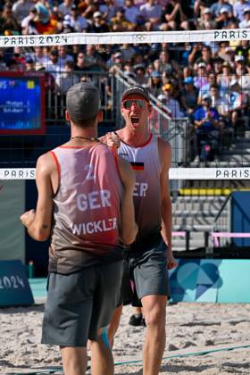 Olympic Games Beach Volleyball Paris 01 08 2024 Preliminary round, Men, GER AUS, Nils Ehlers 1, GER , Clemens Wickler 2, GER , Copyright: xBEAUTIFULxSPORTS TomxBlochx