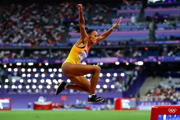 August 3, 2024, Paris, Paris, FRANCE: Ana Peleteiro-Compaore of Spain competes during the Women s Triple Jump Final of the Athletics at Stade de France during the Paris 2024 Olympics Games on August 3, 2024 in Paris, France. Paris FRANCE - ZUMAa181 20240803_zaa_a181_303 Copyright: xAntonioxMartinezx