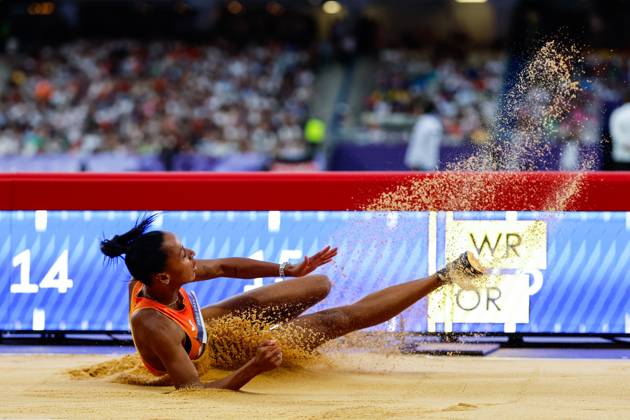 August 3, 2024, Paris, Paris, FRANCE: Ana Peleteiro-Compaore of Spain competes during the Women s Triple Jump Final of the Athletics at Stade de France during the Paris 2024 Olympics Games on August 3, 2024 in Paris, France. Paris FRANCE - ZUMAa181 20240803_zaa_a181_305 Copyright: xAntonioxMartinezx