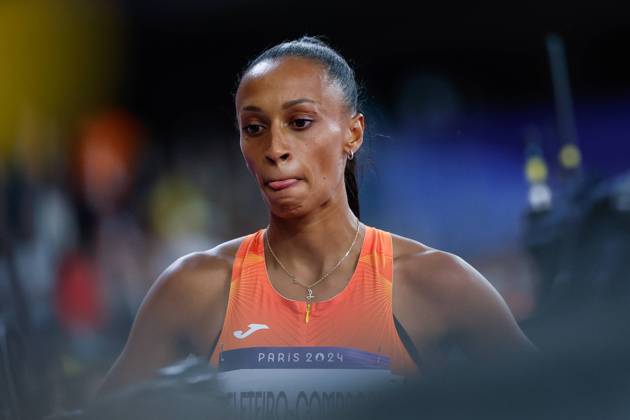 August 3, 2024, Paris, Paris, FRANCE: Ana Peleteiro-Compaore of Spain gestures during the Women s Triple Jump Final of the Athletics at Stade de France during the Paris 2024 Olympics Games on August 3, 2024 in Paris, France. Paris FRANCE - ZUMAa181 20240803_zaa_a181_314 Copyright: xAntonioxMartinezx