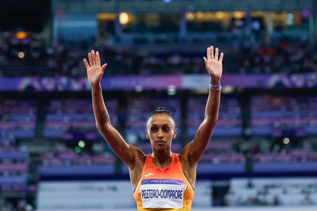 August 3, 2024, Paris, Paris, FRANCE: Ana Peleteiro-Compaore of Spain gestures during the Women s Triple Jump Final of the Athletics at Stade de France during the Paris 2024 Olympics Games on August 3, 2024 in Paris, France. Paris FRANCE - ZUMAa181 20240803_zaa_a181_334 Copyright: xAntonioxMartinezx