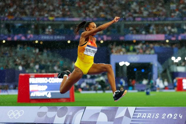 August 3, 2024, Paris, Paris, FRANCE: Ana Peleteiro-Compaore of Spain competes during the Women s Triple Jump Final of the Athletics at Stade de France during the Paris 2024 Olympics Games on August 3, 2024 in Paris, France. Paris FRANCE - ZUMAa181 20240803_zaa_a181_329 Copyright: xAntonioxMartinezx
