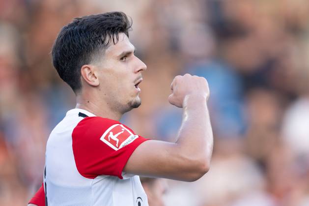 FSV Frankfurt Eintracht Frankfurt, Test match Igor Matanovic Eintracht Frankfurt, 9 cheers after his goal during the 2 5 test match between FSV Frankfurt and Eintracht Frankfurt on August 7, 2024 in Frankfurt , Frankfurt am Main Hessen Germany PSD Bank Arena