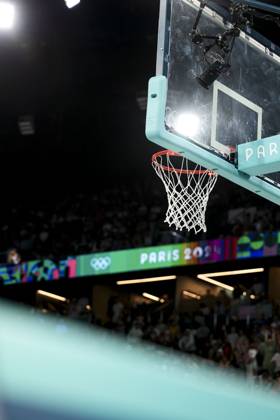 OLYMPICS - Olympic Summer Games 2024 PARIS,FRANCE,08.AUG.24 - OLYMPICS, BASKETBALL - Olympic Summer Games Paris 2024, men, semifinal, France vs Germany. Image shows a feature with a basket. GEPAxpictures xPatrickxSteiner