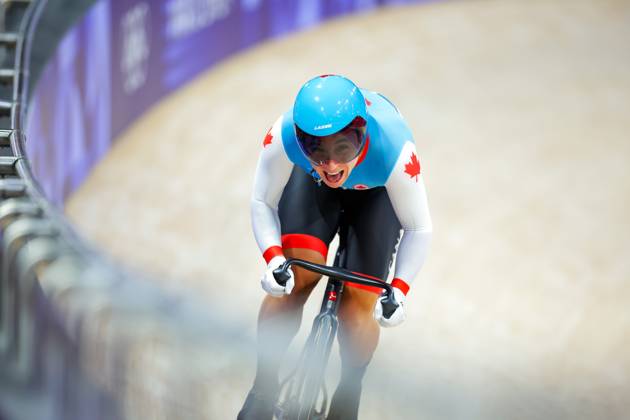 Paris 2024 Olympic Games, Olympische Spiele, Olympia, OS Picture by Ed Sykes SWpix.com - 09 08 2024 - Paris 2024 Olympic Games - Track cycling, Rad, Radsport, Bahnrad, Bahn - National Velodrome, Saint-Quentin-en-Yvelines, France - Women s Sprint Qualifying - Lauriane Genest (Canada) Copyright: x xSWpix.comx(t axPhotographyxHubxLtd)xEdxSykes SWpix.comx SWP-2602-5854