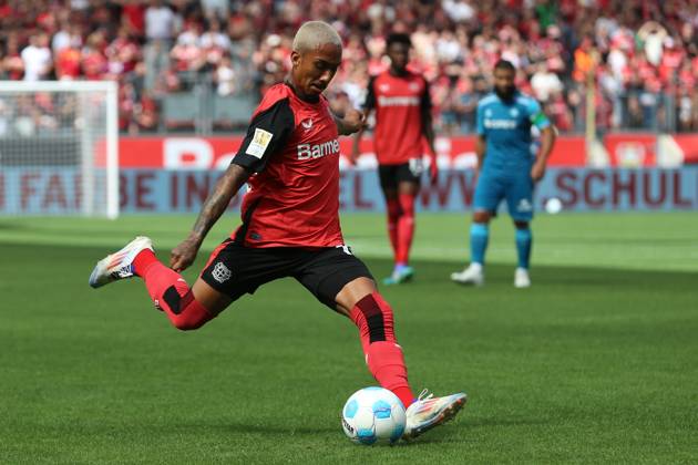 Arthur Bayer 04 Leverkusen in action, on the ball, individual action, test match, Bayer 04 Leverkusen vs Real Betis Sevilla, BayArena on August 10, 2024 in Leverkusen, Germany Photo by Oliver Kaelke DeFodi Images Arthur Bayer 04 Leverkusen controls the ball, test match, Bayer 04 Leverkusen vs Real Betis Sevilla, BayArena on August 10, 2024 in Leverkusen, Germany Photo by Oliver Kaelke DeFodi Images Defodi 678 2024 08 10 OK LEVRBS 0763 Defodi-678