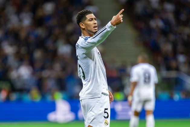 UEFA Super Cup 2024 Final match: Real Madrid Vs Atalanta BC in Warsaw, Poland - 14 Aug 2024 Jude Bellingham of Real gestures during the UEFA Super Cup 2024 Final match between Real Madrid and Atalanta BC at PGE Narodowy stadium in Warsaw. Final score; Real Madrid 2:0. Atalanta BC. Warsaw Poland Copyright: xMiko?ajxBarbanellx xSOPAxImagesx MBarbanell_UEFASC2024_14082024_27