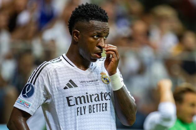 UEFA Super Cup 2024 Final match: Real Madrid Vs Atalanta BC in Warsaw, Poland - 14 Aug 2024 Vinicius Junior of Real seen in action during the UEFA Super Cup 2024 Final match between Real Madrid and Atalanta BC at PGE Narodowy stadium in Warsaw. Final score; Real Madrid 2:0. Atalanta BC. Warsaw Poland Copyright: xMiko?ajxBarbanellx xSOPAxImagesx MBarbanell_UEFASC2024_14082024_46
