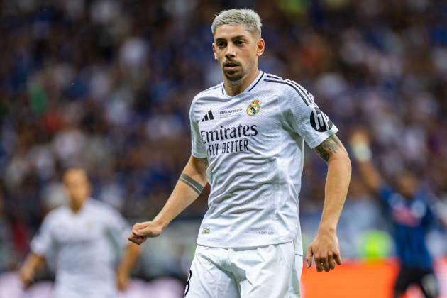 UEFA Super Cup 2024 Final match: Real Madrid Vs Atalanta BC in Warsaw, Poland - 14 Aug 2024 Federico Valverde (Fede Valverde) of Real seen in action during the UEFA Super Cup 2024 Final match between Real Madrid and Atalanta BC at PGE Narodowy stadium in Warsaw. Final score; Real Madrid 2:0. Atalanta BC. Warsaw Poland Copyright: xMiko?ajxBarbanellx xSOPAxImagesx MBarbanell_UEFASC2024_14082024_50