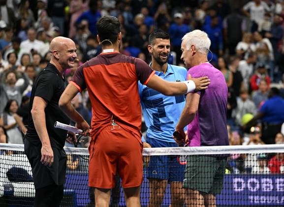 Tennis, US Open, Schaukampf mit McEnroe, Agassi, Alcaraz und Djokovic