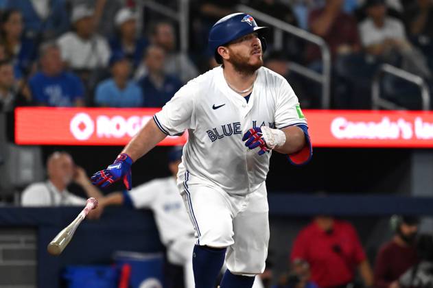 August 22, 2024, Toronto, On, Canada: Toronto Blue Jays catcher Alejandro Kirk (30) hits a double against the Los Angeles Angels during eighth inning MLB, Baseball Herren, USA action in Toronto on Thursday, Aug 22, 2024. Alejandro Kirk - ZUMAc35_ 20240822_zaf_c35_306 Copyright: xJonxBlackerx
