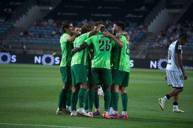August 23, 2024, Algarve Stadium, Loule, Portugal, Sporting Clube Farense v Sporting Clube de Portugal, Liga Portugal Betclic, Week 3 August 23, 2024, Loule, Portugal: Sporting Clube de Portugal players celebrating a goal during the Liga Portugal Betclic week 3 football match between Sporting Clube Farense and Sporting Clube de Portugal at Algarve Stadium. Copyright: xNUNOxPIRESxVELOSOx