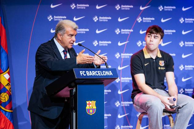 August 26, 2024, Barcelona, Barcelona, Spain: Joan Laporta, President of FC Barcelona, Barca during the presentation as new FC Barcelona Basket players at Auditori 1899 on August 26, 2024 in Barcelona, Spain. Barcelona Spain - ZUMAa181 20240826_zaa_a181_050 Copyright: xJavierxBorregox