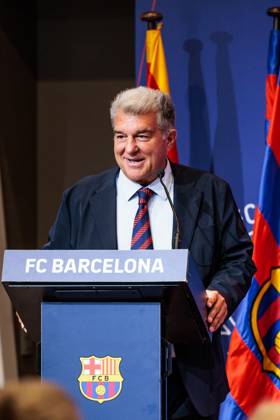 August 26, 2024, Barcelona, Barcelona, Spain: Joan Laporta, President of FC Barcelona, Barca during the presentation as new FC Barcelona Basket players at Auditori 1899 on August 26, 2024 in Barcelona, Spain. Barcelona Spain - ZUMAa181 20240826_zaa_a181_051 Copyright: xJavierxBorregox